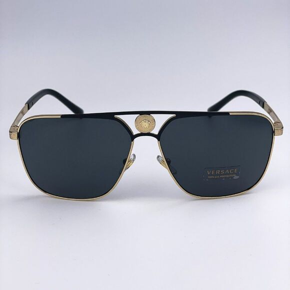 NEW Versace VE2238 143687 Gold Matte Black Gray Rectangle Metal Unisex Sunglasse